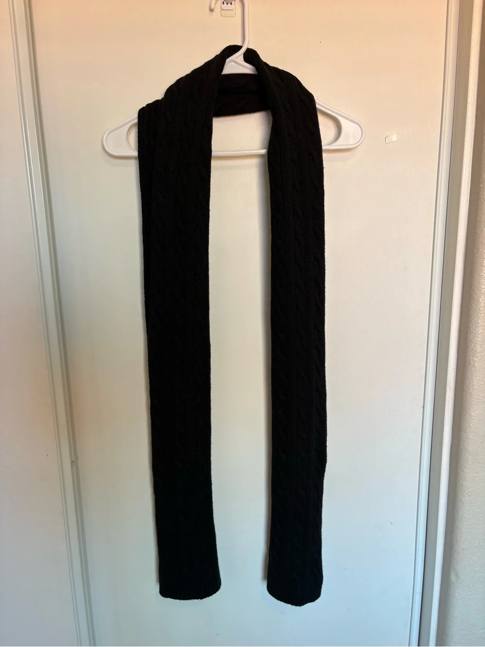 RALPH‎ LAUREN POLO MENS WOOL CABLE KNIT SCARF BLACK WITH RED LOGO